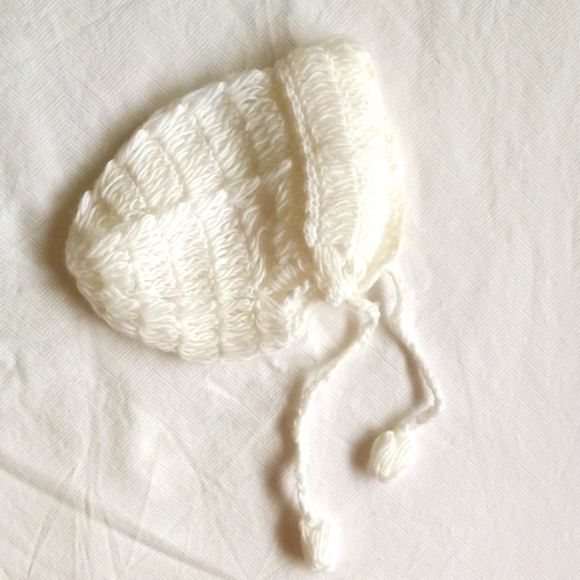 NEW handmade white acrylic knit unisex newborn baby layette 3-piece set - Picture 7 of 7